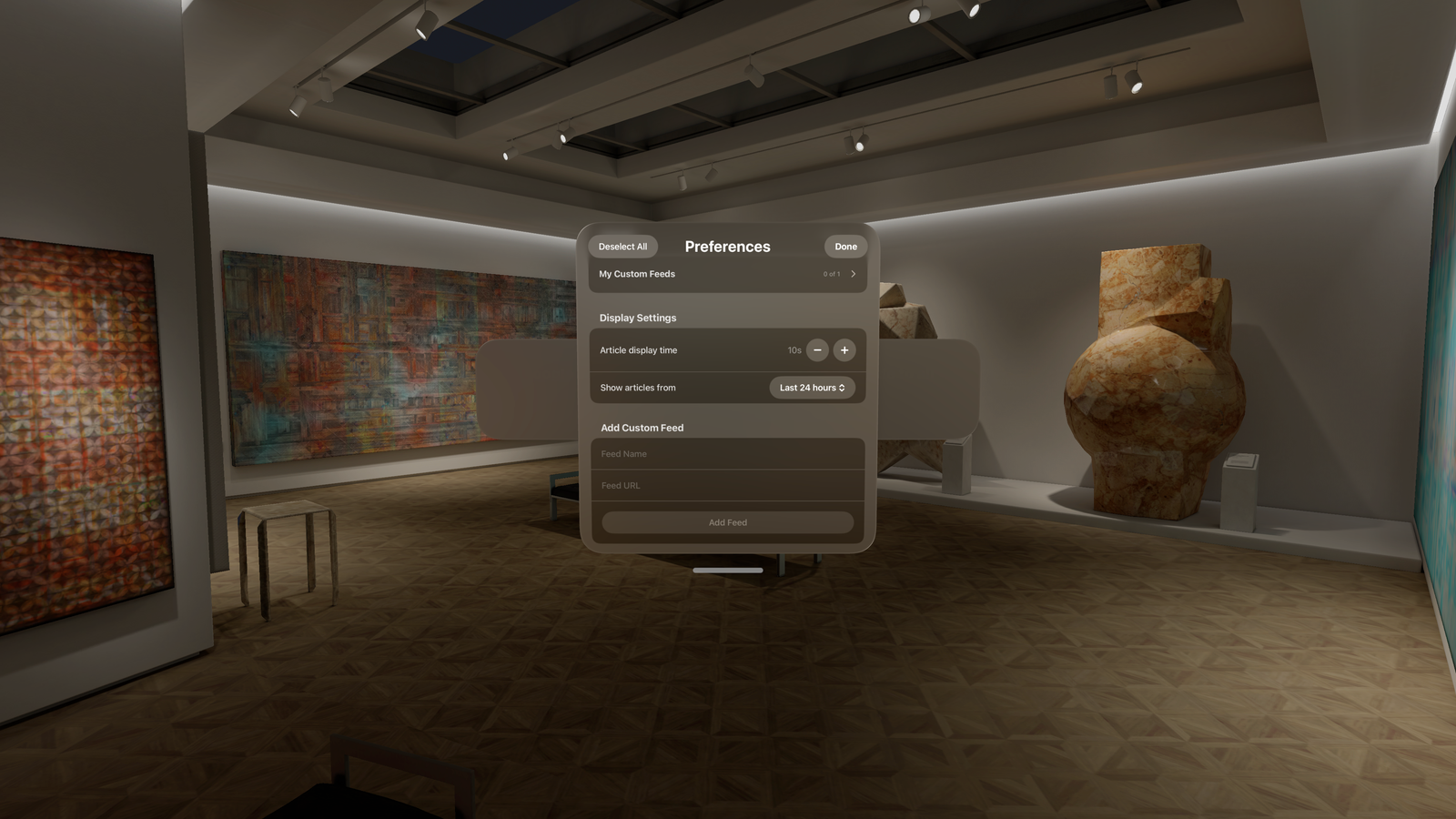 Glimpse RSS Display Settings and Custom Feed addition on Vision Pro
